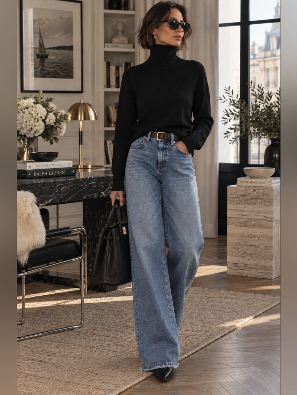 100% Cashmere Black Turtleneck Sweater Cassis Collection